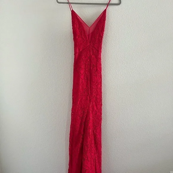 X BY NBD x REVOLVE | Red Lace Silhouette Kendra Maxi Cocktail Dress | Size 6 - Picture 3 of 11